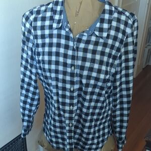 Tommy Hilfiger Metallic Gold Blue and White Checkered Shirt